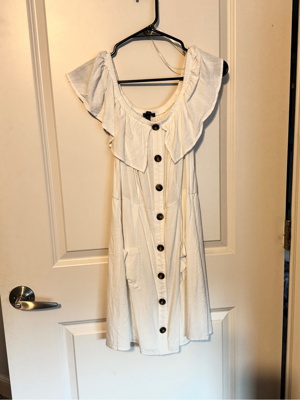 Button-Front White Ruffle Mini Dress - Picture 1 of 5
